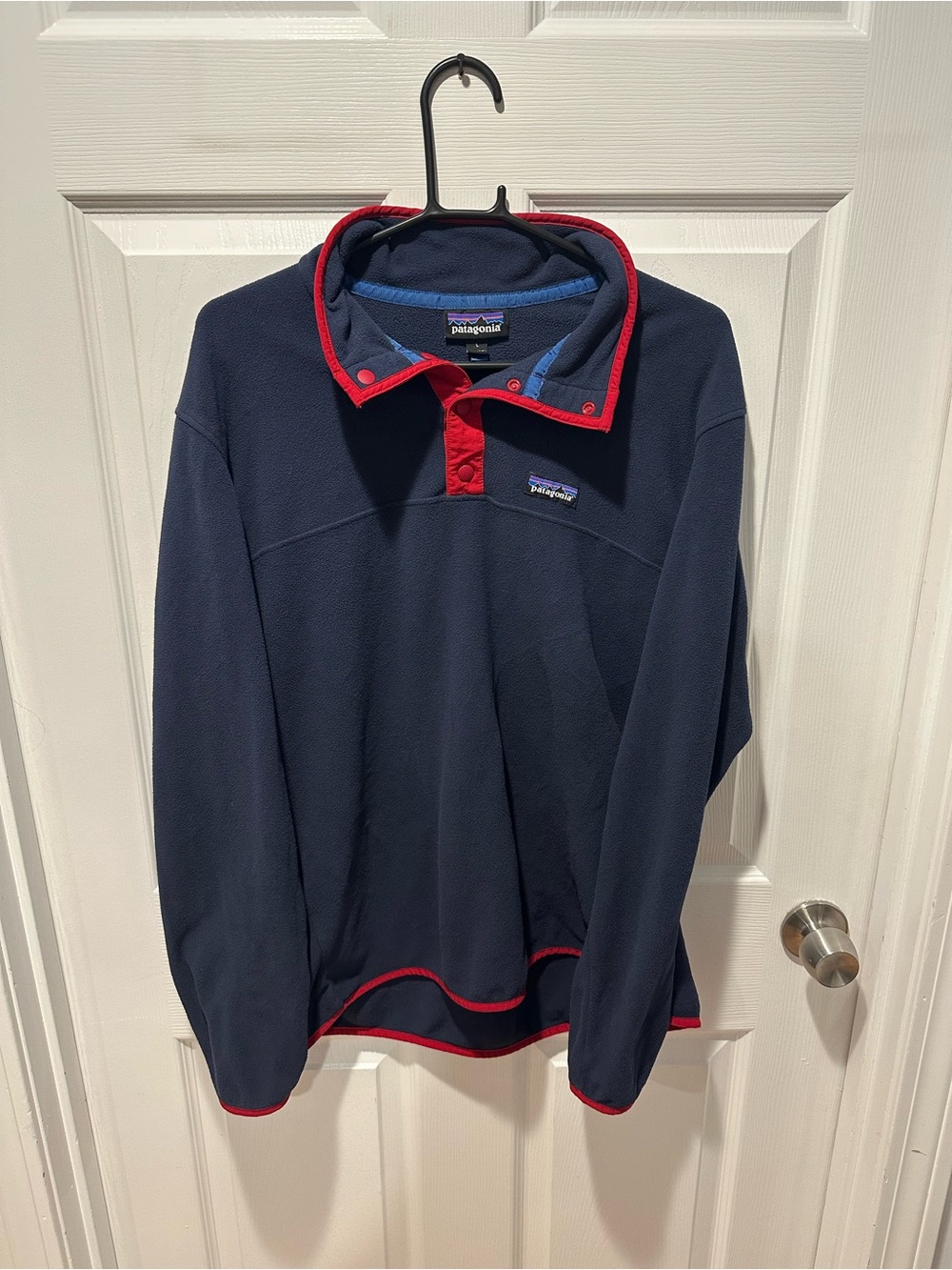 Patagonia Micro D Snap-T Fleece Pullover Men’s Large Navy Red Trim 26165